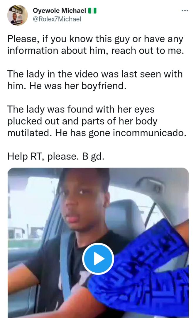 Nigerian Lady allegedly last seen with her boyfriend