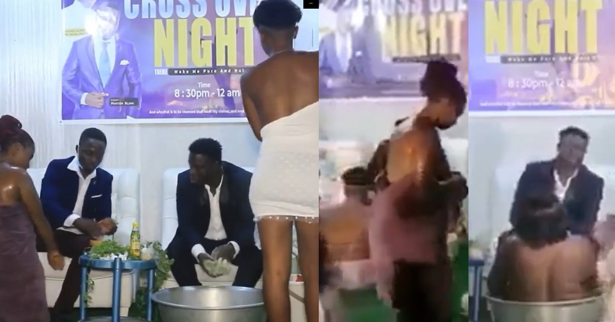Ghanaian pastor makes female church members strip naked, bathe them in basin during crossover service (WATCH)