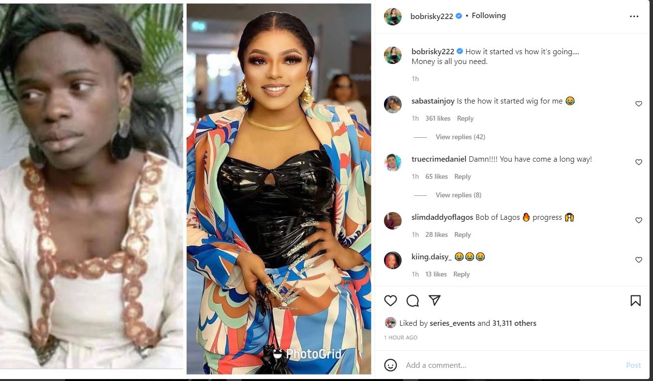 “Money is all you need” – Bobrisky writes as he shares his before and after photos 4 ghh