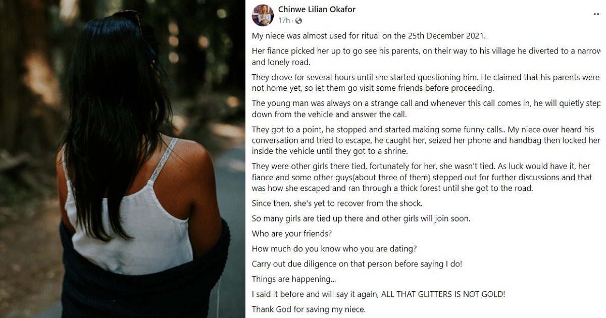 Lady narrates how her niece narrowly escaped being used for ritual by fiancé