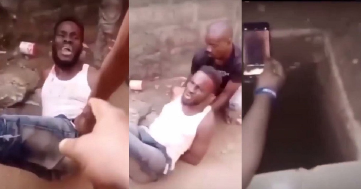 Nigerian man nabbed after digging a grave in his room and attempting to bury his victim alive (video)