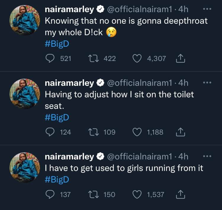 “I have to get used to girls running from it” – Singer, Naira Marley writes on his big D 5 Naira Marley writes