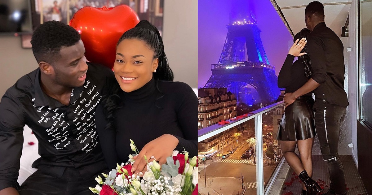 Super Eagles striker, Paul Onuachu, proposes to his long-term girlfriend in Paris (photos)