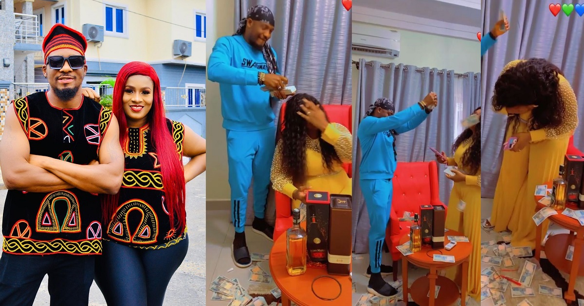 Actor, Junior Pope makes money rain on his wife on her birthday (video)