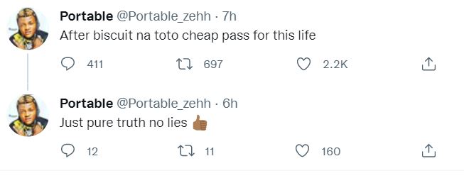 “After biscuit na toto cheap pass for this life” – Singer, Portable says 3 Singer, Portable says