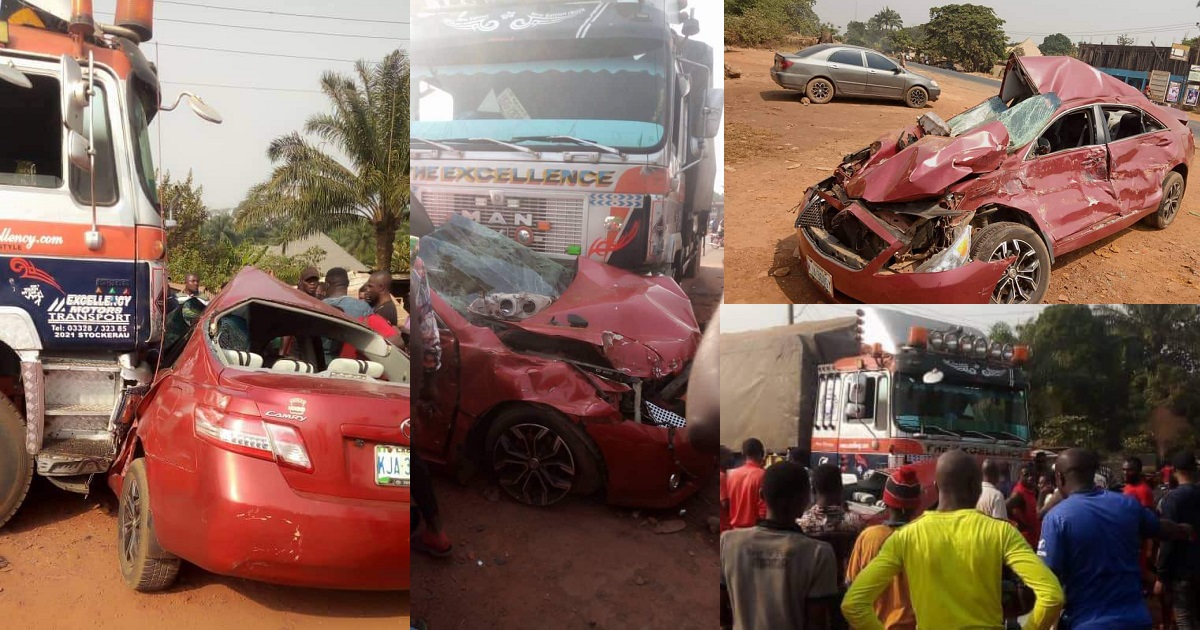 Three siblings emerge alive after a trailer crushed their car in Nsukka
