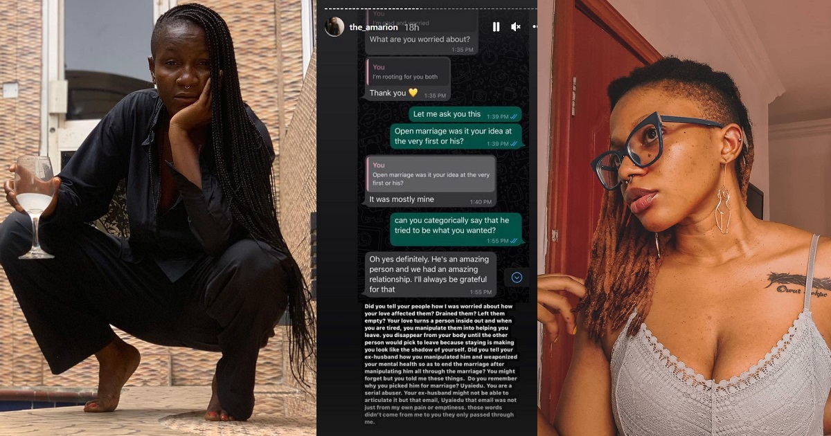 LGBT activist, Amara reveals her ex-lesbian partner, actress Nse Ikpe Etim‘s sister was once married to a man, shares their chat (screenshots)