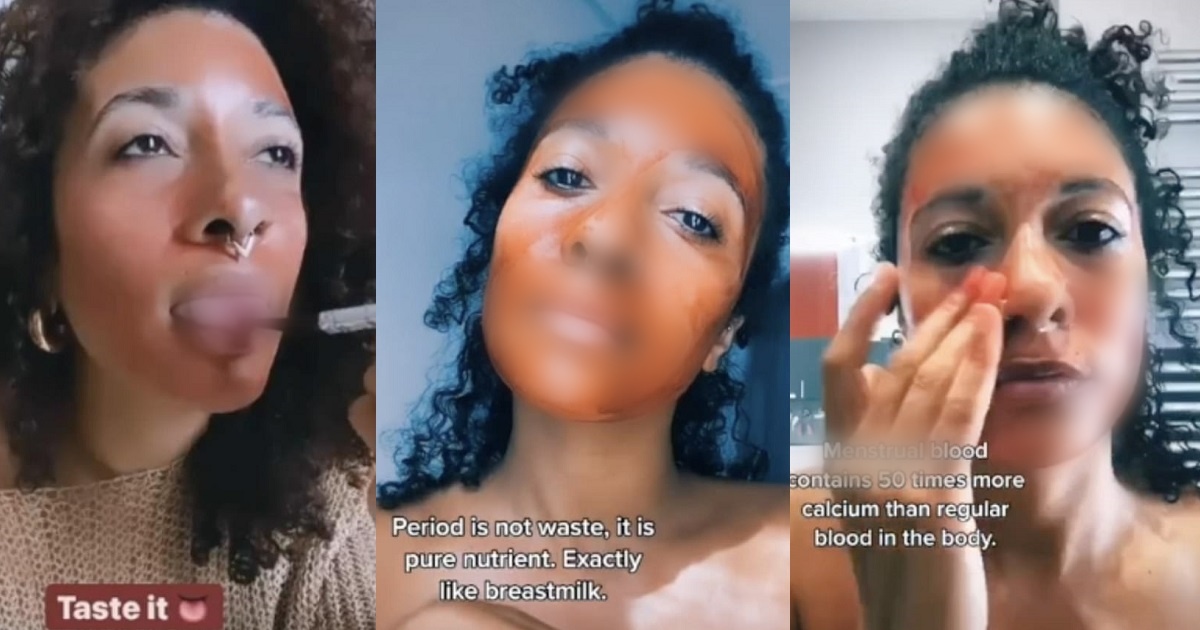 “It is pure nutrient” – Woman says as she reveals she drinks her own menstrual blood and applies it on her face (video)