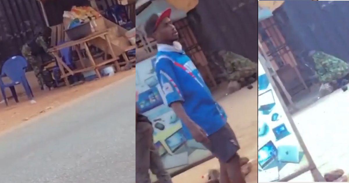 Soldiers seen hiding as robbers attacked banks and carted away money in Edo state (video)