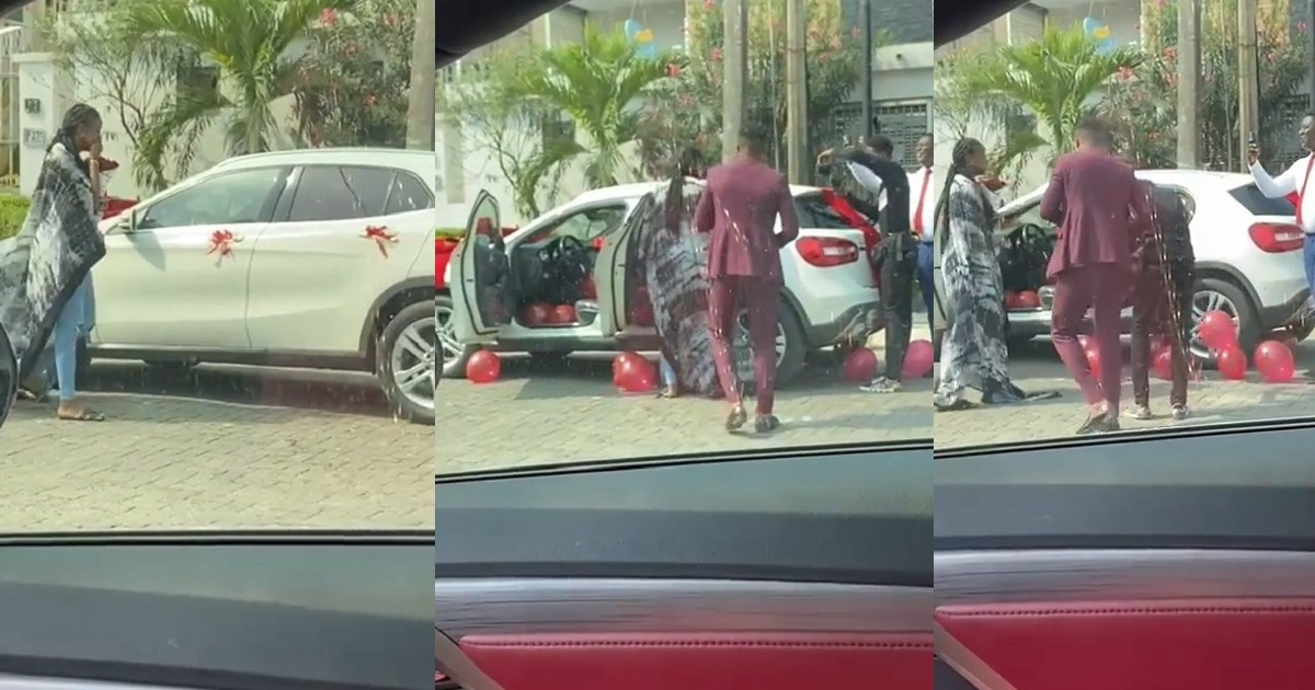 Valentine: Lady left stunned after getting Mercedes-Benz from her partner (Video)