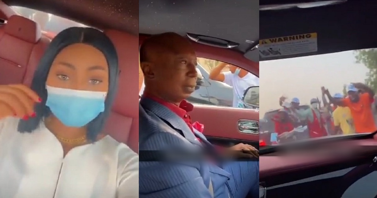 “Stepping out alone is money” – Actress Regina Daniels says, after newspaper vendors blocked her and her husband in Abuja (Video)
