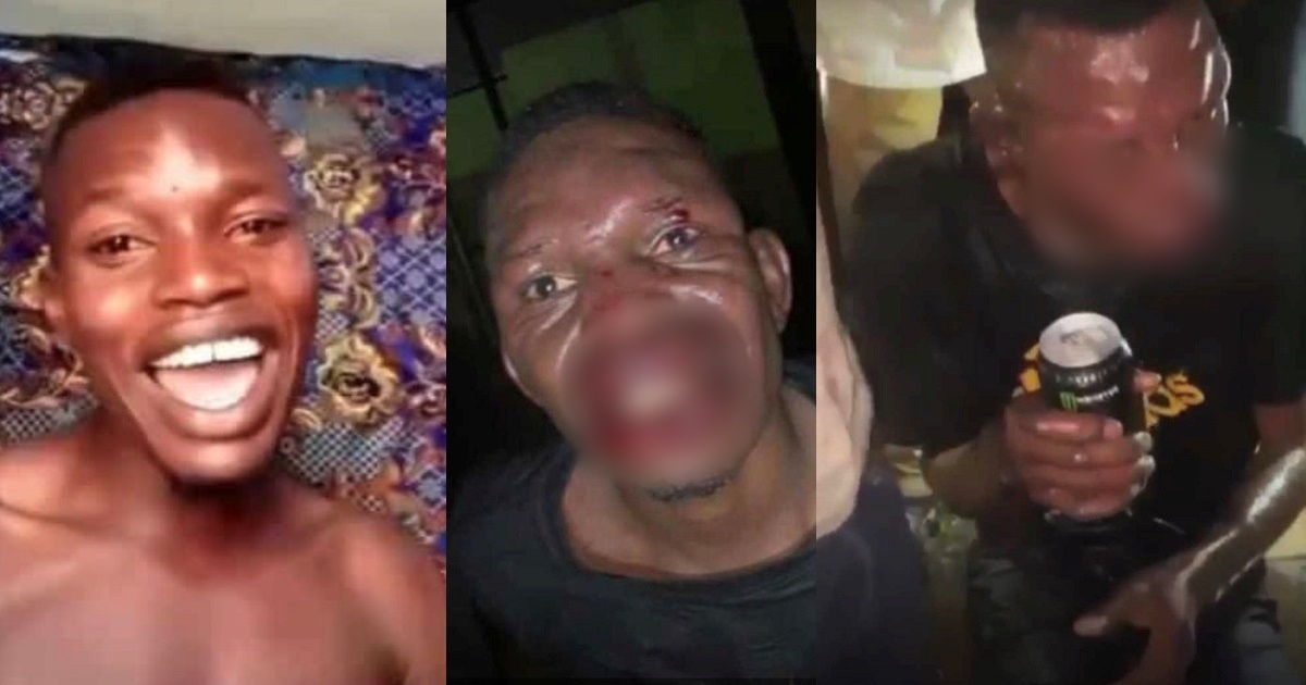 Angry FUTA students mob bully who has been terrorizing students in the school; give him energy drink so he can receive more brutality (Video)