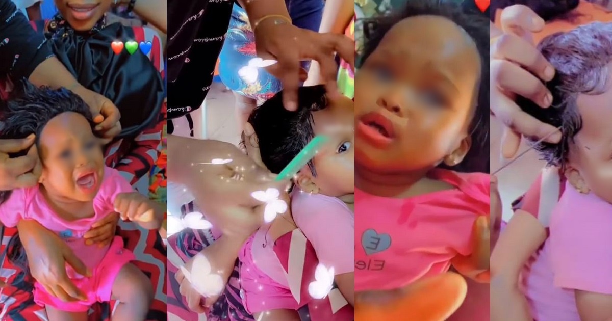“Let kids be kids” – Nigerians react to video of a mum getting a wig installed on her baby for an event (video)