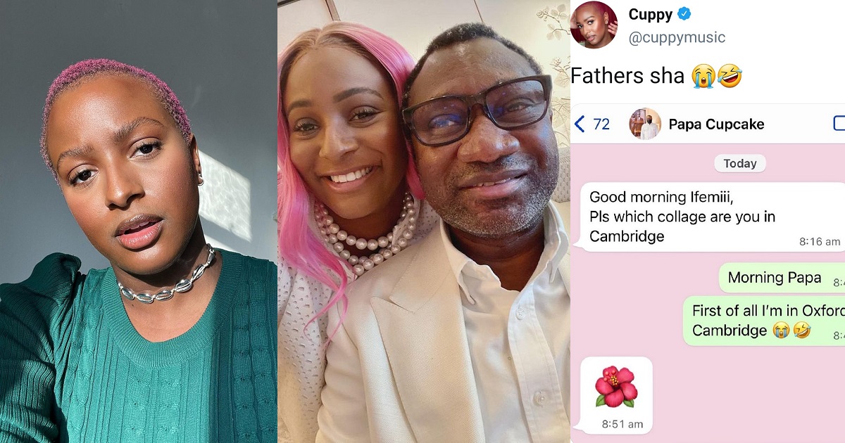 Interesting conversation between DJ Cuppy and her father, Otedola, after he ‘forgot’ the name of the school where she’s doing her masters (screenshot)