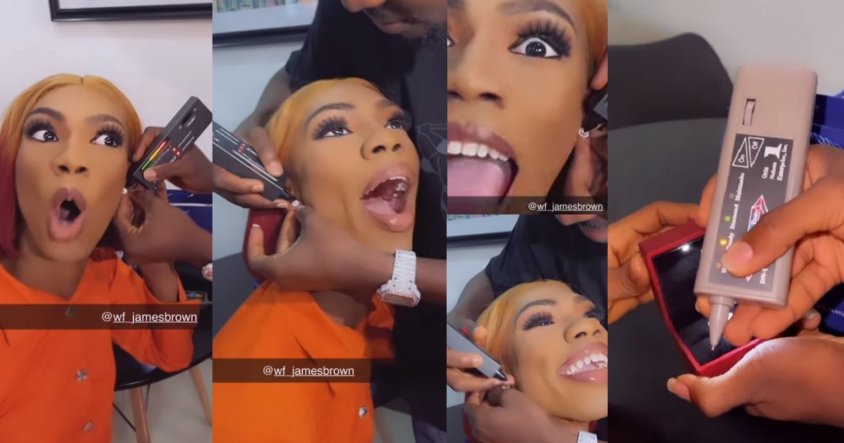 “It’s original ice not kpanpangolo” – James Brown screams in excitement as he gifts himself diamond earrings ahead of birthday (video)