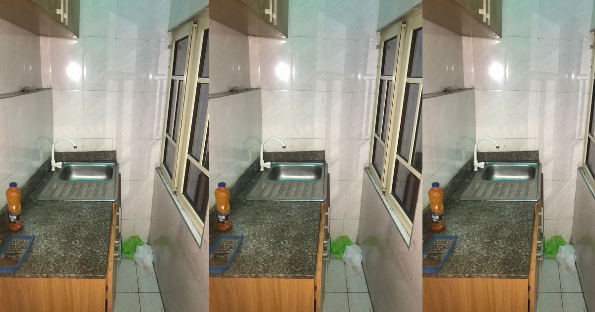 Lady who is currently house hunting shares photo of the kitchen provided in an apartment she was asked to inspect in Lagos