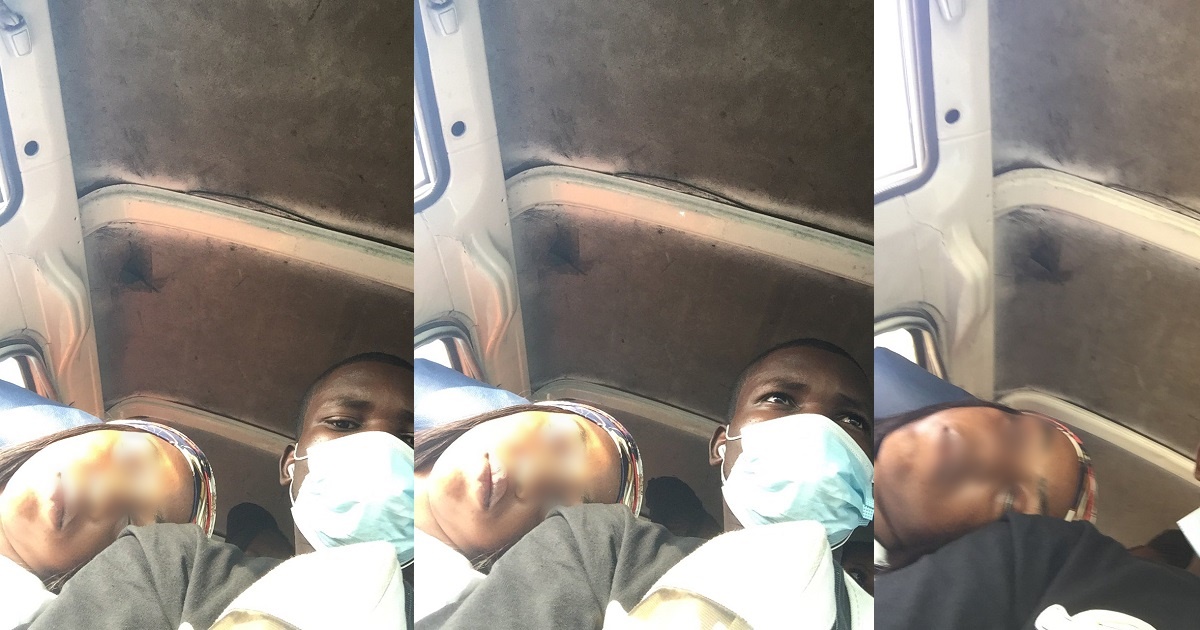 “This is all shades of wrong and abuse of technology” – Man comes under heavy fire after sharing photos of lady who slept off on his shoulder on a bus