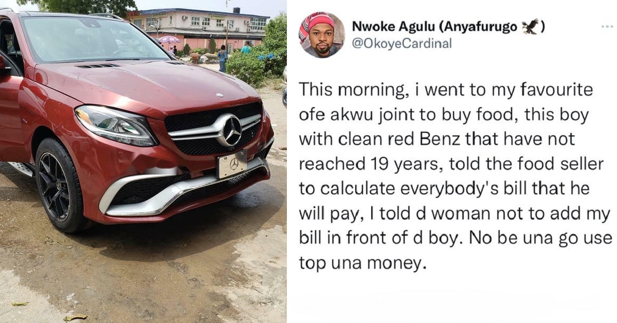 Man shares his encounter with a teenage boy who came to a restaurant with a Benz and offered to pay for everyone’s food 