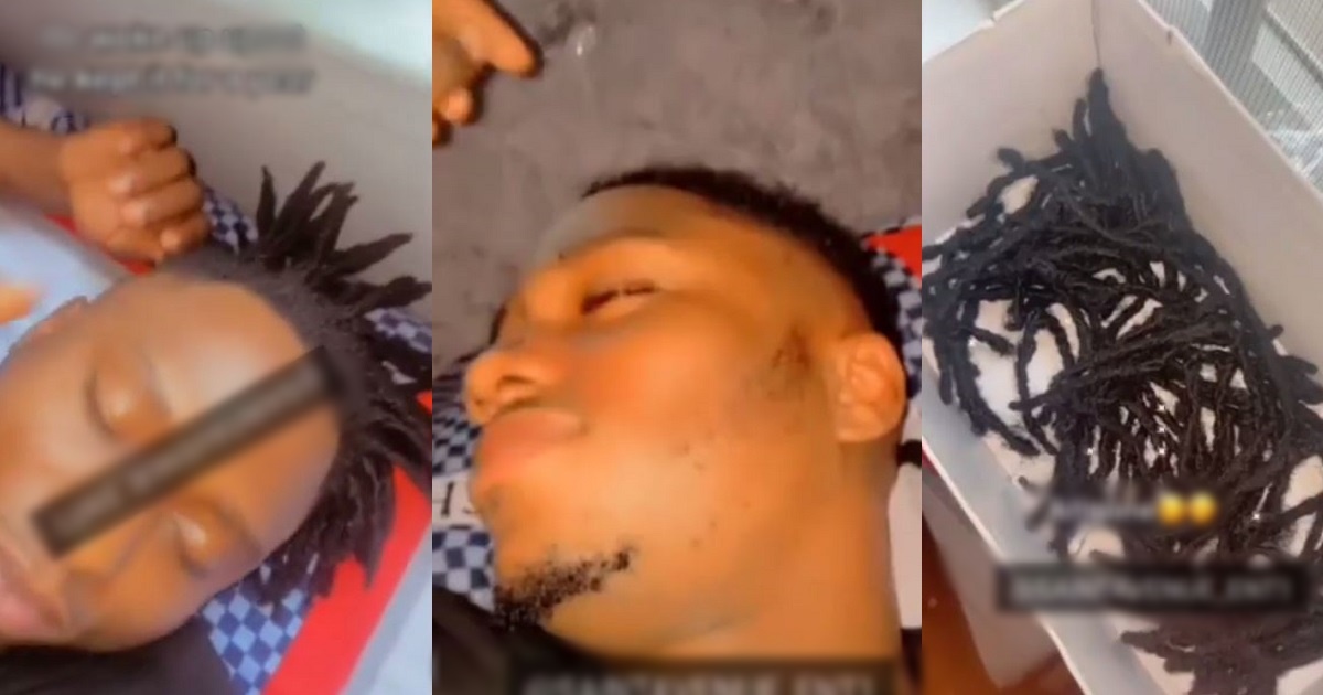 “This one na 9ja Delilah” – Reactions as lady cuts her boyfriend’s dreadlocks while he was sleeping (video)