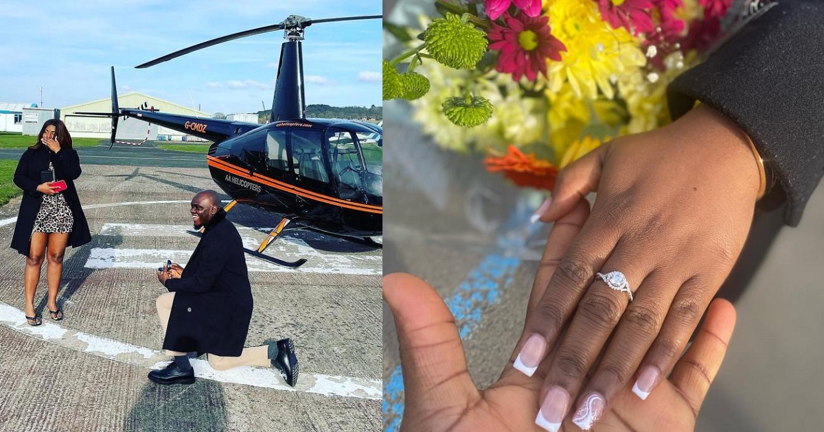 Nigerian man proposes to girlfriend of 7 years with helicopter (photos)