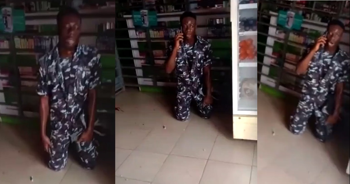“In my life, I have never seen a policeman look this traumatized” – Man shares video of a police officer who hid in a nearby shop  after gunmen k!lled three of his colleagues at a checkpoint in Enugu