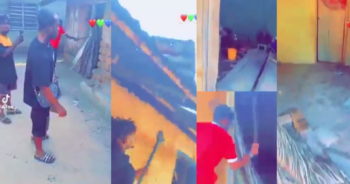 Yahoo boys destroys their colleague’s mother’s house after he absconded with N30m they made from online fraud (video)