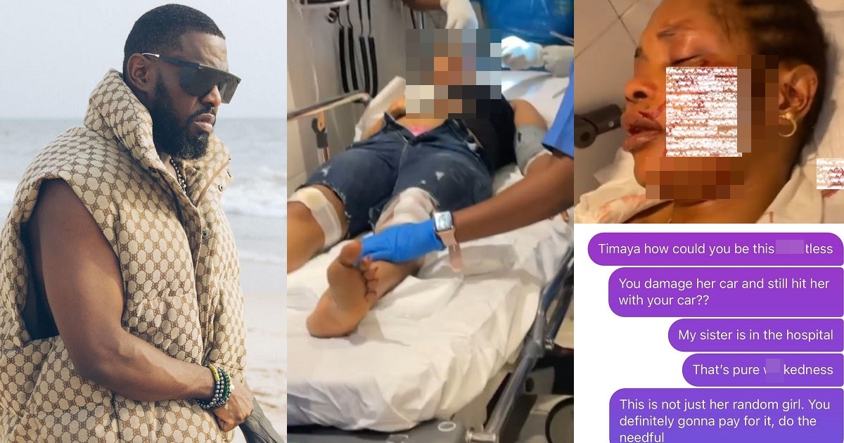 Lady accuses singer Timaya of hit-and-run in Lagos; shares videos of injured victim in the hospital (GRAPHIC)