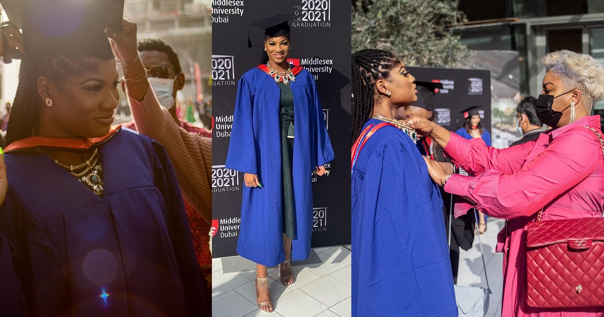 Actress Omotola Jalade-Ekeinde celebrates as her first daughter, Princess, bags MSc from a University in Dubai  (photos)