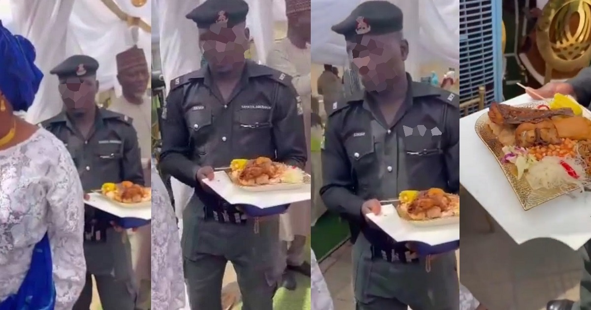 Viral video of police officer holding a plate of food for his madam at a party