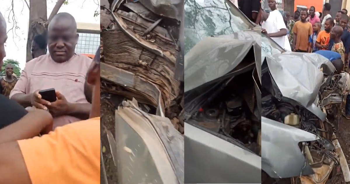 Man and his family miraculously walk away unhurt from an accident that wrecked their car in Lagos (Video)
