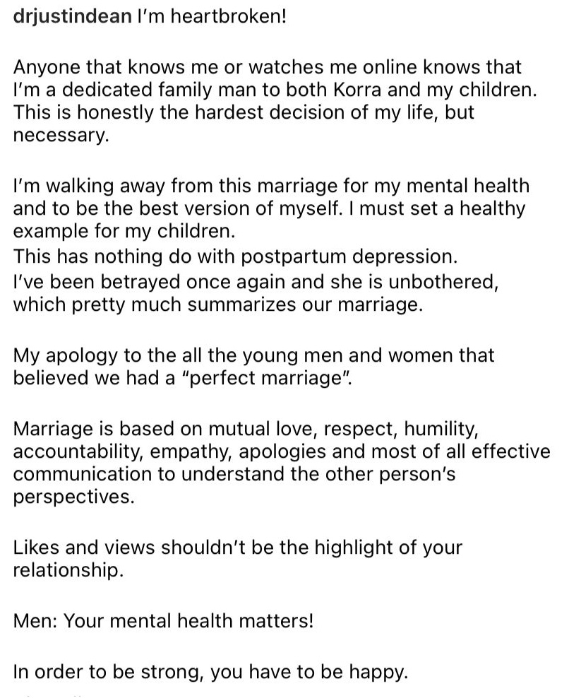 “I apologize to everyone that believed Korra and I had a perfect marriage” – Korra Obidi’s husband, Justin Dean 4 DJ
