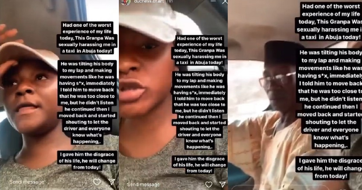 Lady outs old man she accused of sexually harassing her inside a taxi in Abuja (Video)
