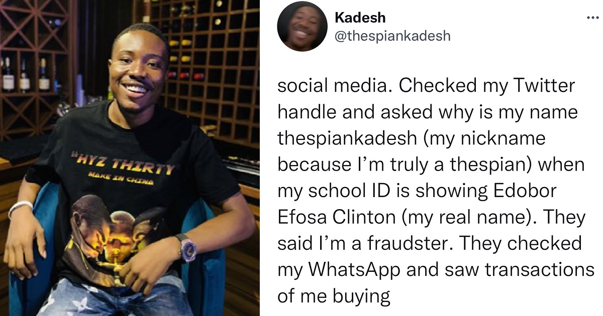 Nigerian police officers accuse actor of being a fraudster because of his Twitter handle