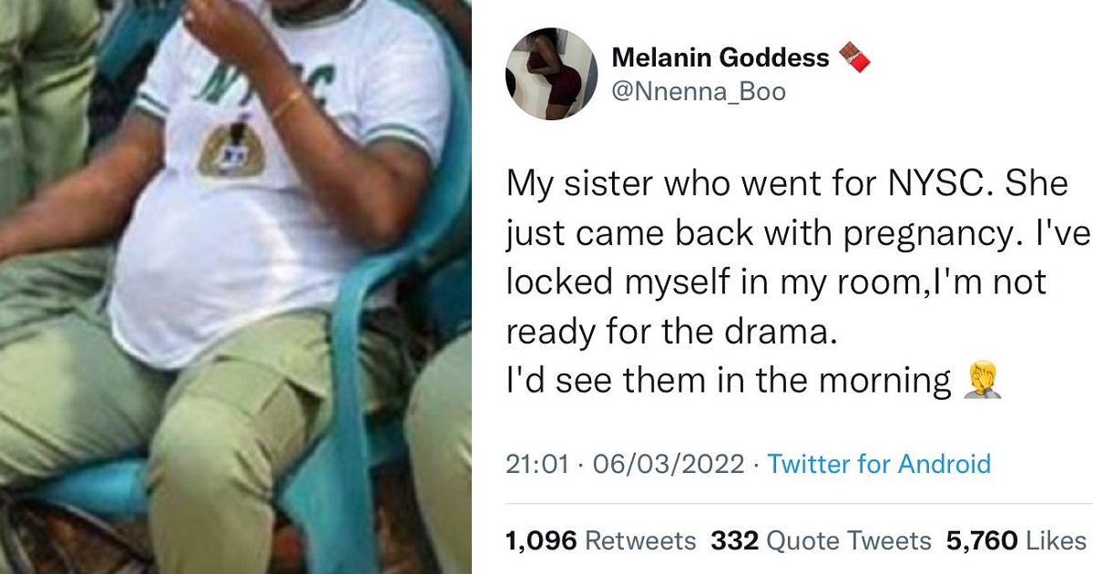 Mixed reactions as lady reveals her sister who went for NYSC ‘came back with pregnancy’