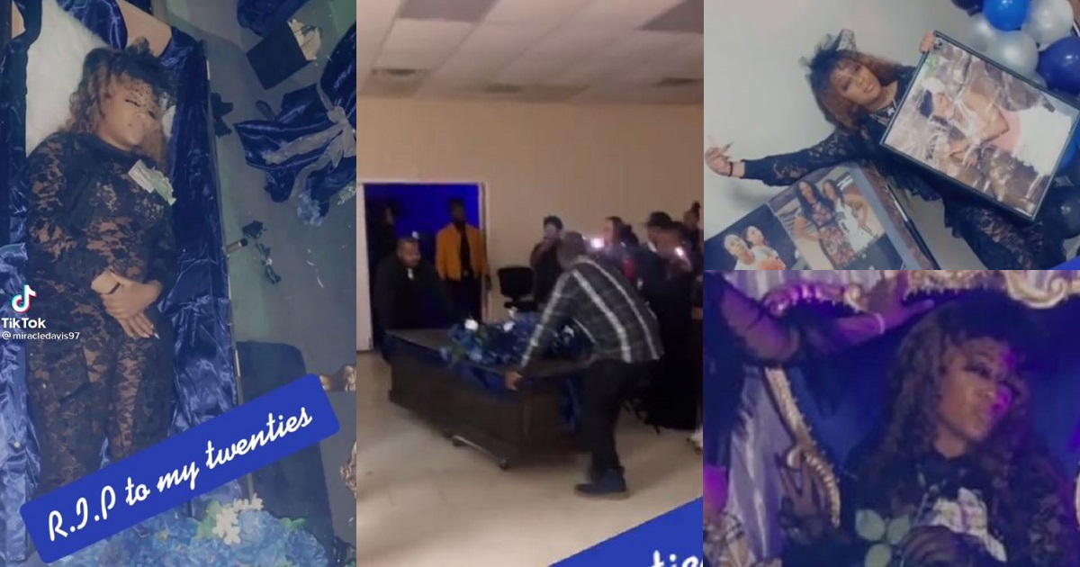 “RIP to my twenties” – Lady says as she arrives in a casket for her funeral-themed 30th birthday party (video)