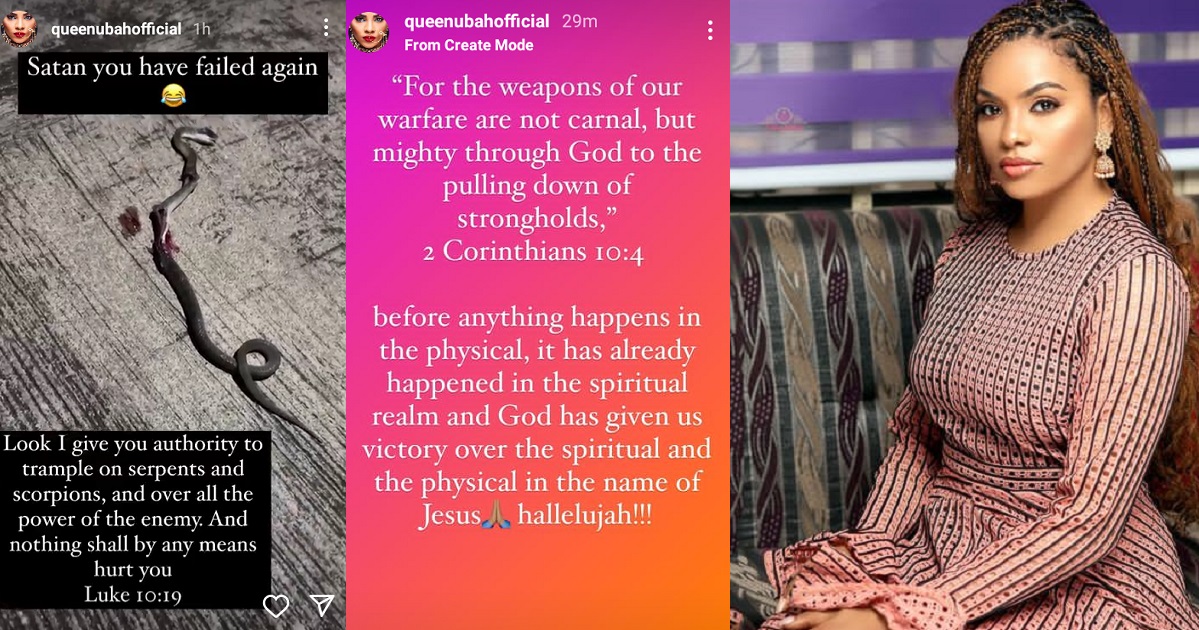 “Satan you have failed again” – Nigerian Beauty Queen rejoices after physically killing a snake that previously appeared in her dream.