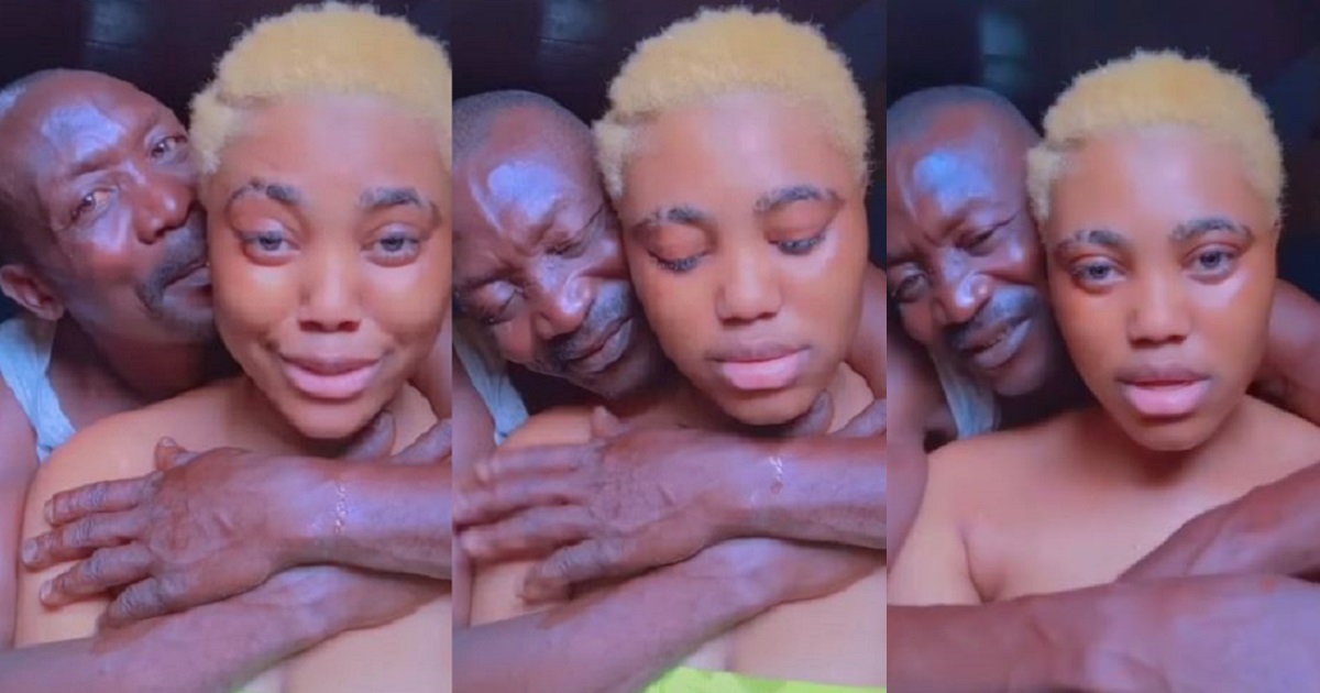 Elderly man gets cozy with his younger lover on camera (video)