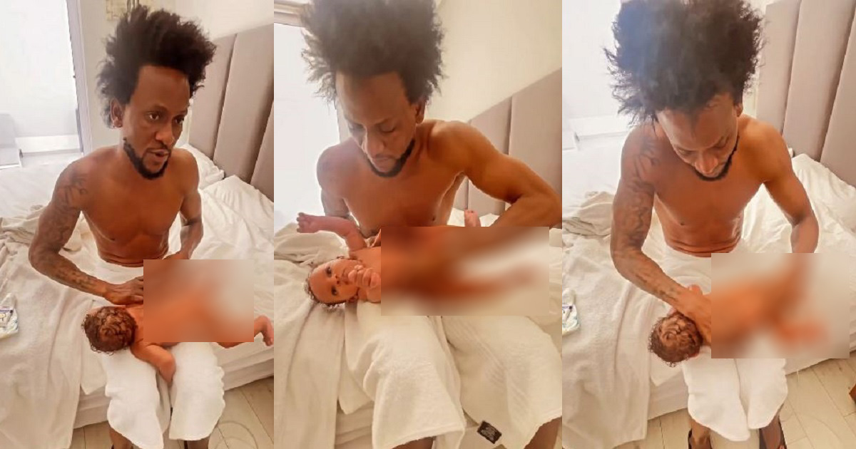 This is the best part of my day — BBNaija star, Omashola says as he shares heartwarming video of him massaging his son, Eyitemi
