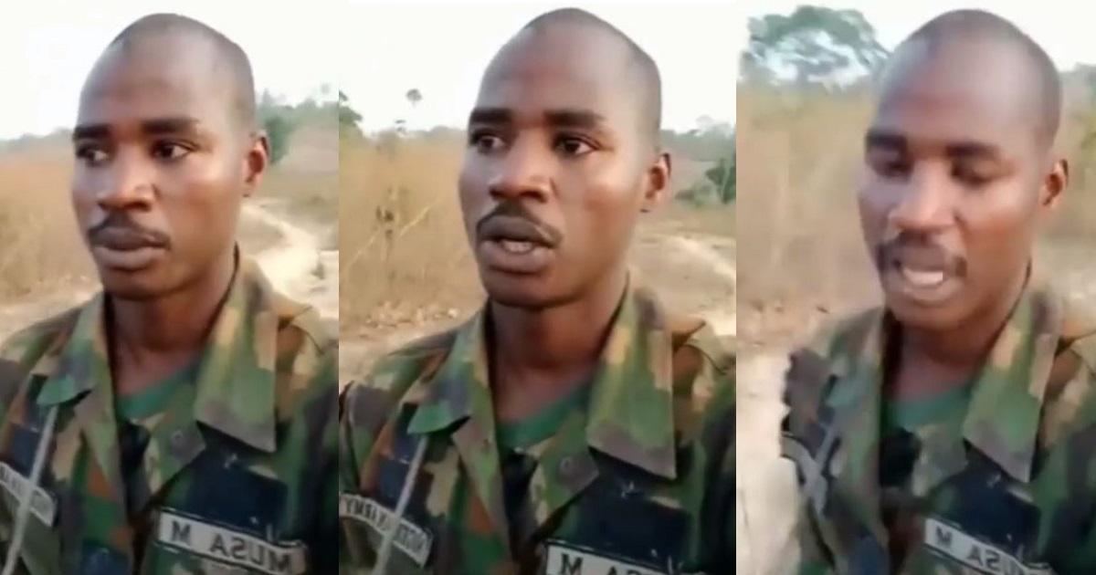“God protect my life” – Terrified Nigerian soldier prays as he walks alone in a bush (video)