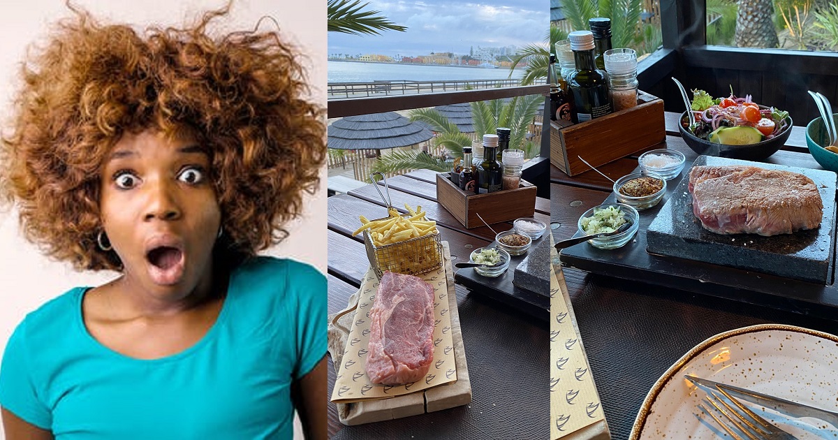 Lady in shock after realizing she’d have to cook the ‘stone steak’ she ordered at a restaurant by herself