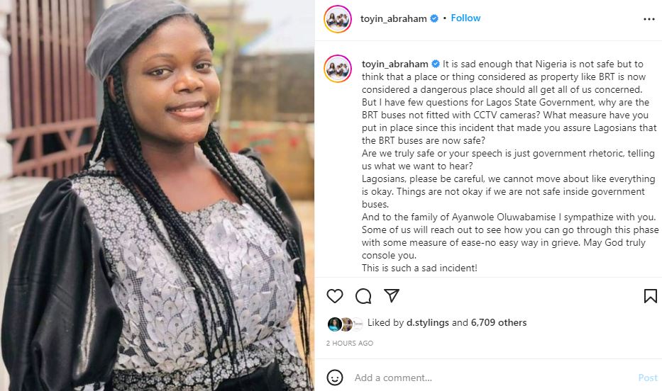 Actress Toyin Abraham slams