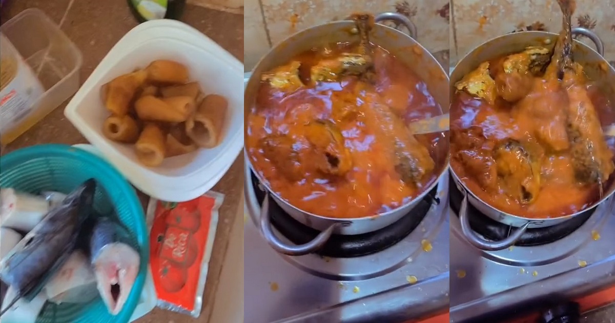 “I’m cooking soup in my boyfriend’s house while you’re in school” – Nigerian lady mocks other women as she shows off food she made for her man (Video)