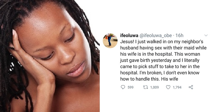 Husband caught having sex with his maid just hours after his wife gave birth image image