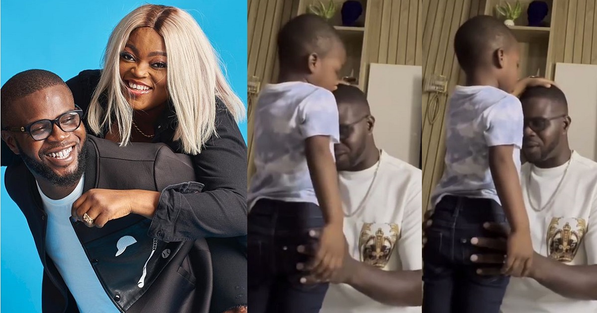 Actress, Funke Akindele’s husband, JJC Skillz shares heartwarming video of their son praying for him (video)