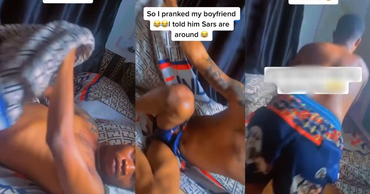 How young man reacted after his girlfriend pranked him about SARS being in his compound (Video)