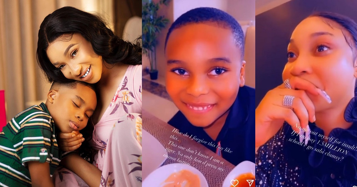Funny reaction Tonto Dikeh gave after her son, King told her she’s clumsy and funny sometimes (WATCH)