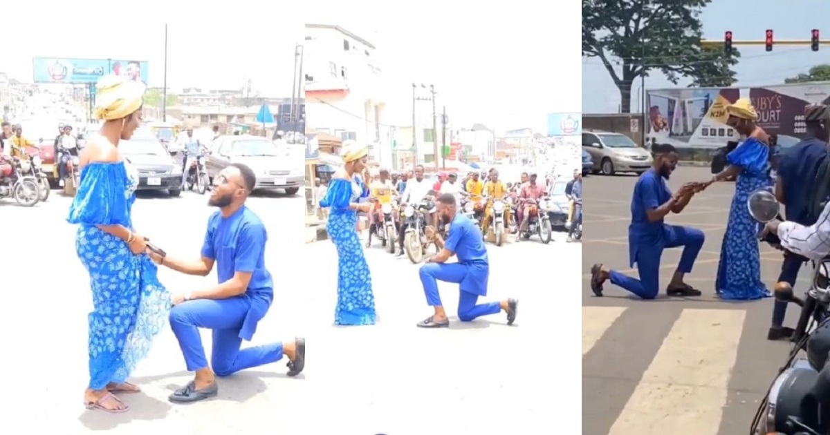 Nigerian man proposes to his girlfriend in front of moving traffic along Iwo Road, Ibadan (Video)