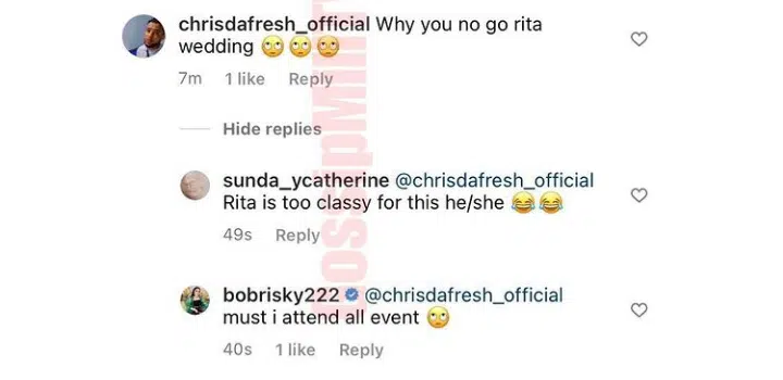 Bobrisky replies curious fan who asked ‘why he didn’t attend Rita Dominic’s wedding’ 5 Why I didnt attend Rita Dominics wedding Bobrisky spills Kemi Filani news blog.jpg
