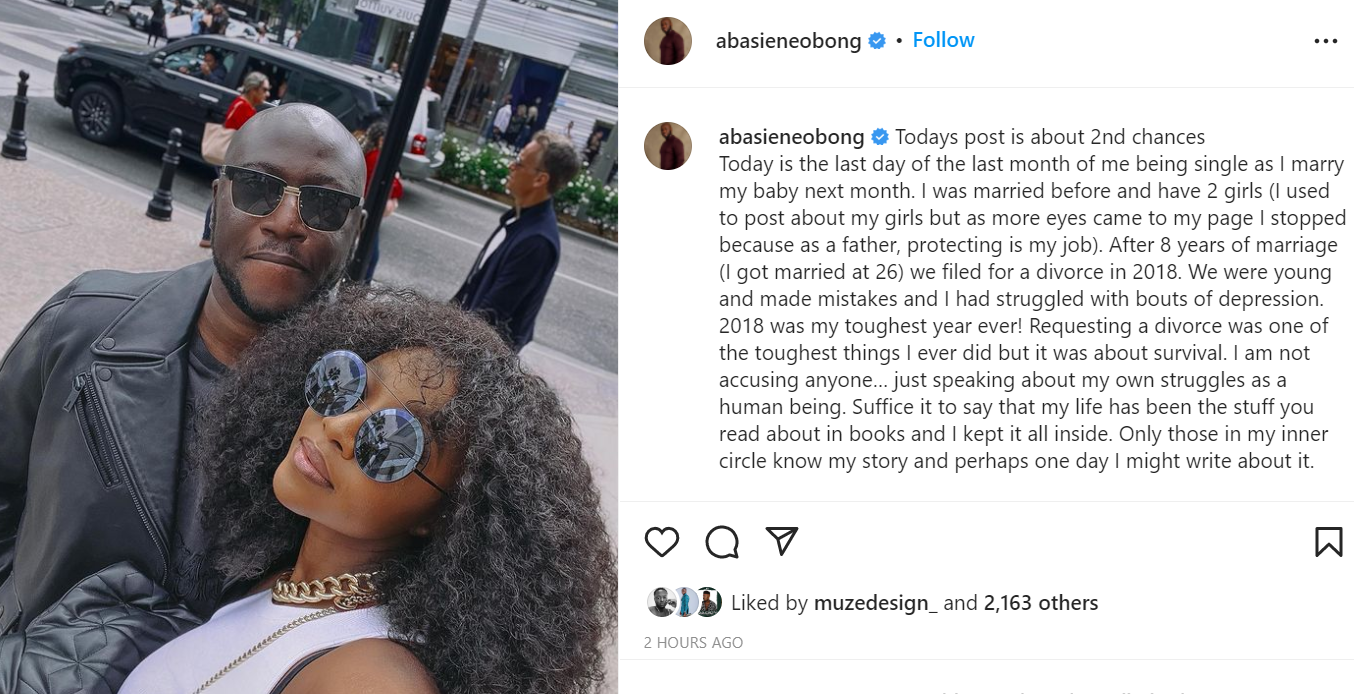 “She’s the second chance I never thought I deserved” – Actress, Ini Idima-Okojie’s fiancée says as he reveals he’s a divorcee with 2 kids