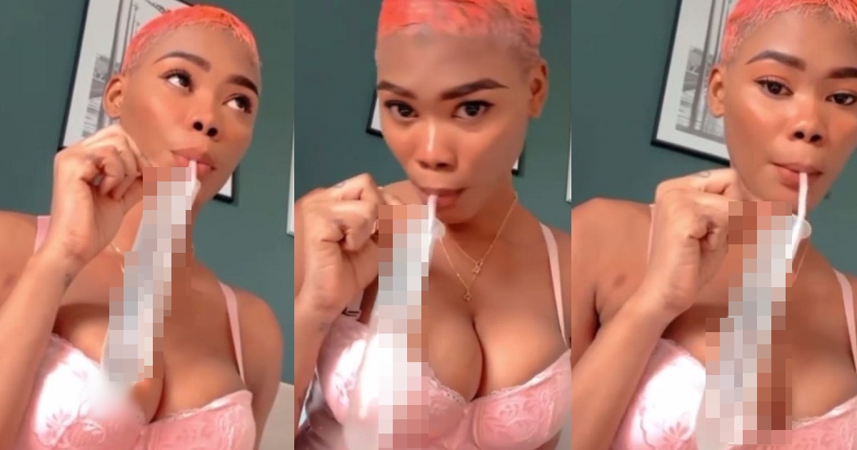 Bobrisky’s former PA, Oye Kyme shares video of her drinking water from a condom (video)